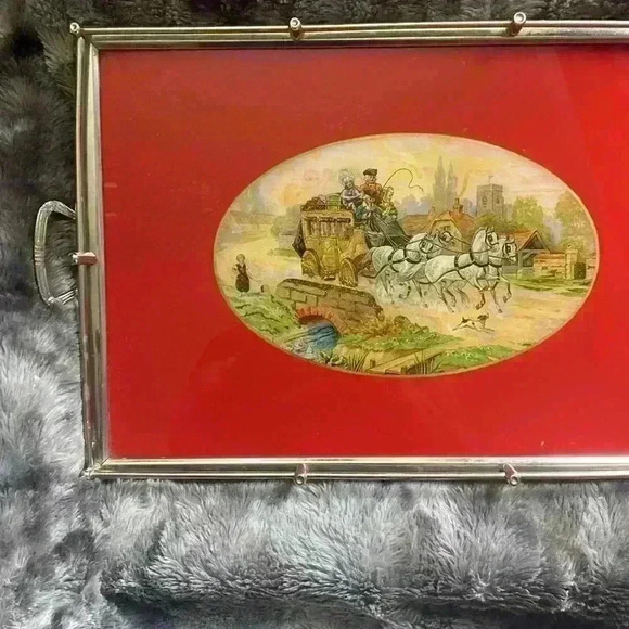 Vintage Rusch foil art serving tray  bakelite handles - Picture 3 of 16